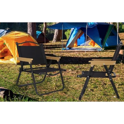 Set 2 scaune metalice plabile pentru gradina camping sau plaja negre