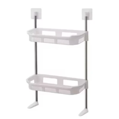 Raft de baie pentru depozitare multifunctional din metal si plastic cu 2 polite dimensiuni 58 x30cm