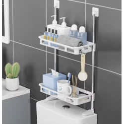 Raft de baie pentru depozitare multifunctional din metal si plastic cu 2 polite dimensiuni 58 x30cm