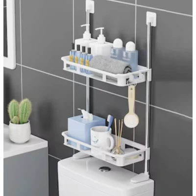 Raft de baie pentru depozitare multifunctional din metal si plastic cu 2 polite dimensiuni 58 x30cm