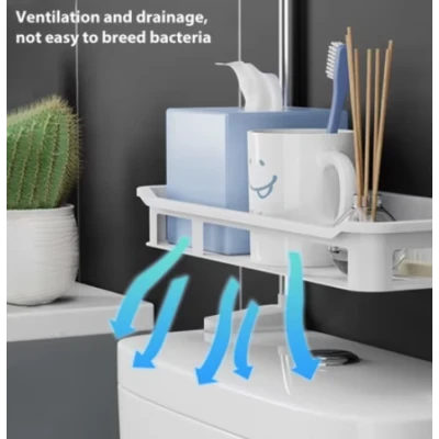 Raft de baie pentru depozitare multifunctional din metal si plastic cu 2 polite dimensiuni 58 x30cm
