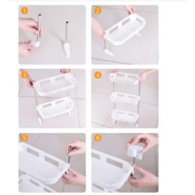 Raft de baie pentru depozitare multifunctional din metal si plastic cu 2 polite dimensiuni 58 x30cm