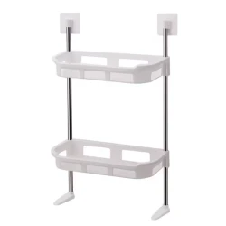 Raft de baie pentru depozitare multifunctional din metal si plastic cu 2 polite dimensiuni 58 x30cm