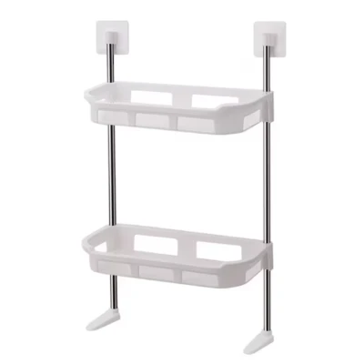 Raft de baie pentru depozitare multifunctional din metal si plastic cu 2 polite dimensiuni 58 x30cm