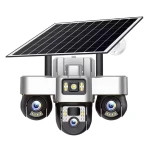 Camera de supraveghere tripla cu panou solar SIM 4G 18MP Full HD 3 zone supravegheate simultan Vedere nocturna