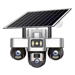 Camera de supraveghere tripla cu panou solar SIM 4G 18MP Full HD 3 zone supravegheate simultan Vedere nocturna