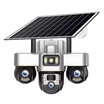 Camera de supraveghere tripla cu panou solar SIM 4G 18MP Full HD 3 zone supravegheate simultan Vedere nocturna