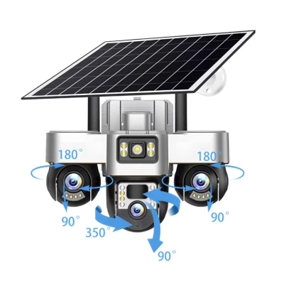 Camera de supraveghere tripla cu panou solar SIM 4G 18MP Full HD 3 zone supravegheate simultan Vedere nocturna