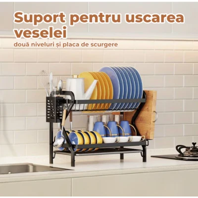 Scurgator de vase cu tava de scurgere suport tacamuri si pahare 53 x 24.5 x 36 cm