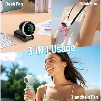 Mini Ventilator premium 6 trepte de viteza cu display LED portabil alimentare Type C ALB