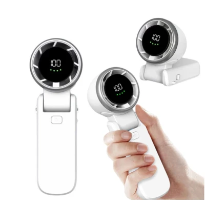 Mini Ventilator premium 6 trepte de viteza cu display LED portabil alimentare Type C ALB