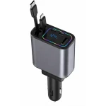 Incarcator auto rapid Q9 putere 120W cu 2 cabluri retractabile si port USB negru