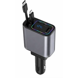 Incarcator auto rapid Q9 putere 120W cu 2 cabluri retractabile si port USB negru