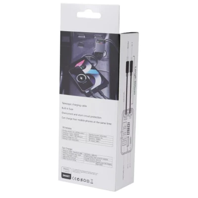 Incarcator auto 4 in 1 putere 120W M38 USB + USB C + cabluri integrate Type C si Lightning afișaj LED