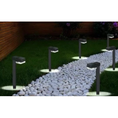 Set 12 Lampi solare LED pentru gradina Cap Rotund cu picior 30cm