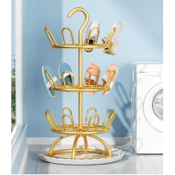 Suport Rotativ pentru uscare Incaltaminte 3 Niveluri metalic rotire 360 design vertical auriu