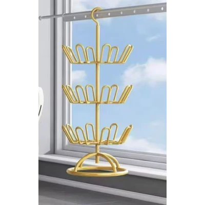 Suport Rotativ pentru uscare Incaltaminte 3 Niveluri metalic rotire 360 design vertical auriu