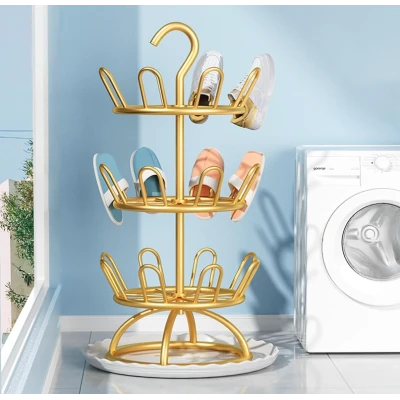 Suport Rotativ pentru uscare Incaltaminte 3 Niveluri metalic rotire 360 design vertical auriu