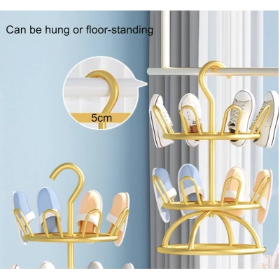Suport Rotativ pentru uscare Incaltaminte 3 Niveluri metalic rotire 360 design vertical auriu