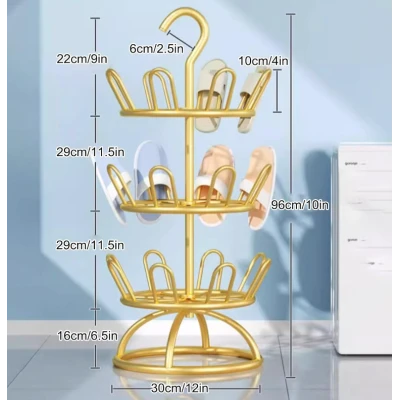 Suport Rotativ pentru uscare Incaltaminte 3 Niveluri metalic rotire 360 design vertical auriu