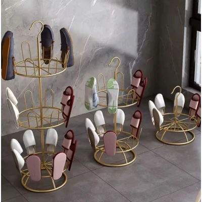Suport Rotativ pentru uscare Incaltaminte 3 Niveluri metalic rotire 360 design vertical auriu