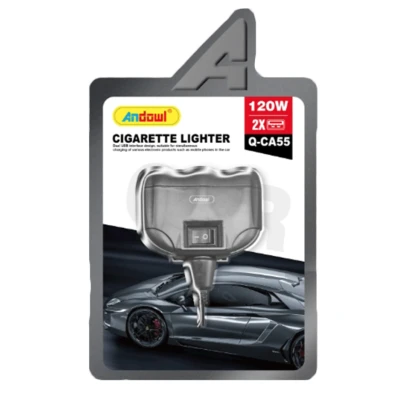 Splitter priza auto Andowl Q CA55 cu 2 mufe bricheta + 2xUSB 120W cu intrerupator 12V/24V