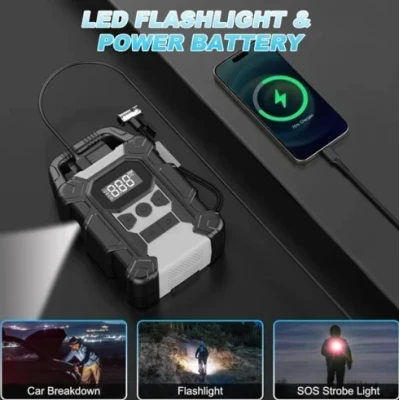 Compresor auto portabil 12000mAh Andowl Q CQ729 display digital LED lanterna functie power bank