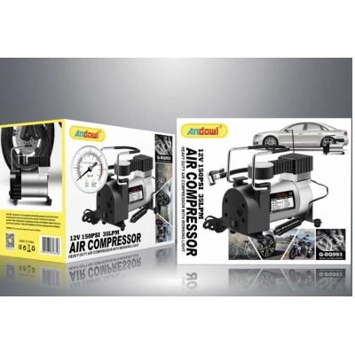Compresor auto 12V Andowl Q DQ993 de 150 PSI 35L/min cu manometru analogic alimentare la bricheta