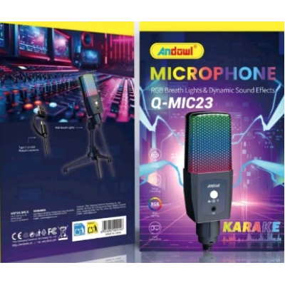 Microfon RGB Andowl Q MIC23 USB iluminare LED pentru streaming gaming karaoke si podcast