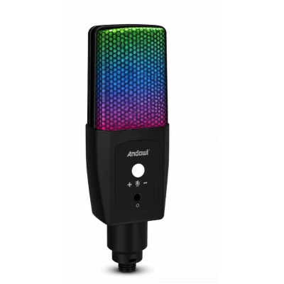 Microfon RGB Andowl Q MIC23 USB iluminare LED pentru streaming gaming karaoke si podcast