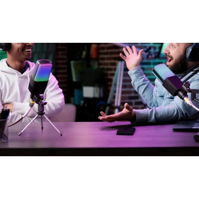 Microfon RGB Andowl Q MIC23 USB iluminare LED pentru streaming gaming karaoke si podcast
