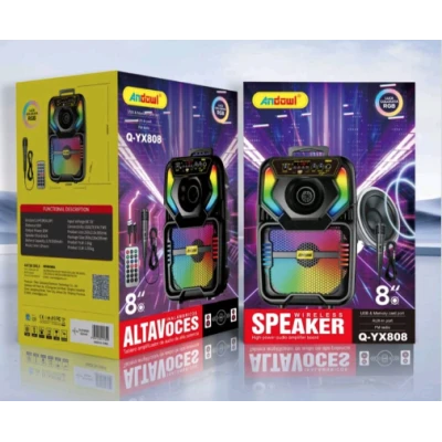 Boxa portabila Bluetooth Andowl Q YX808 de 8 inch RGB microfon inclus telecomanda karaoke bass puternic