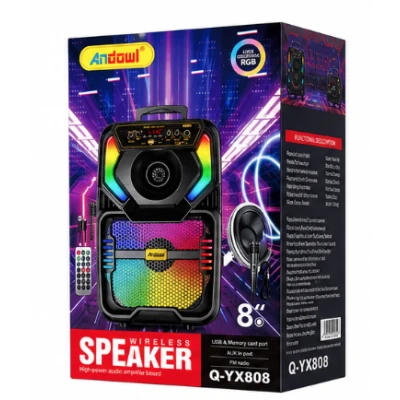 Boxa portabila Bluetooth Andowl Q YX808 de 8 inch RGB microfon inclus telecomanda karaoke bass puternic