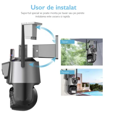 Camera de supraveghere dubla WIFI G900 Ultra HD zoom 5X rotire LED comunicare bidirectionala alarma