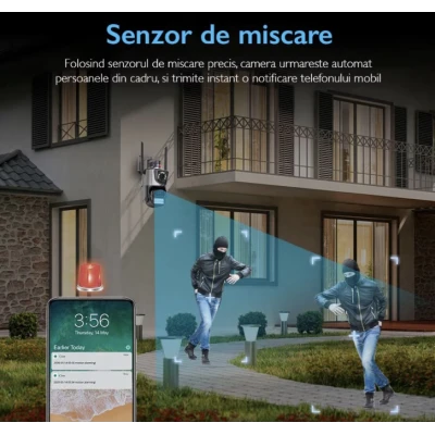 Camera de supraveghere dubla WIFI G900 Ultra HD zoom 5X rotire LED comunicare bidirectionala alarma