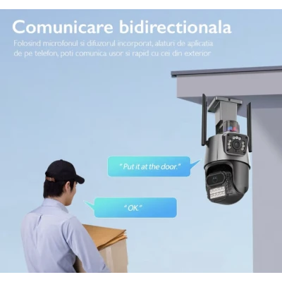 Camera de supraveghere dubla WIFI G900 Ultra HD zoom 5X rotire LED comunicare bidirectionala alarma