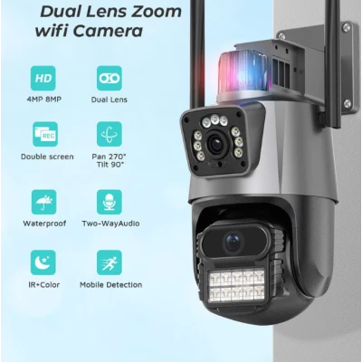Camera de supraveghere dubla WIFI G900 Ultra HD zoom 5X rotire LED comunicare bidirectionala alarma