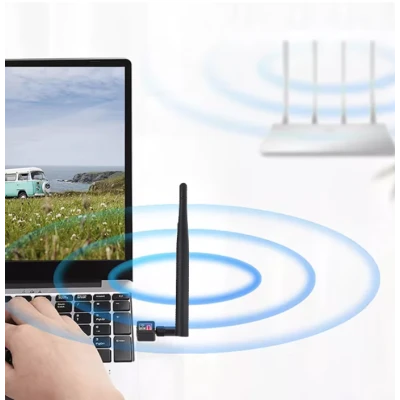 Adaptor retea Q A220 conectare wireless la internet WiFi USB 600 Mbps antena externa rotativa 360