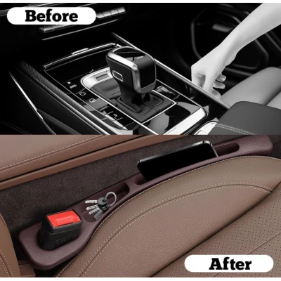 Set 2 organizatoare tip buzunar pentru scaun auto cu gaura la centura BEJ