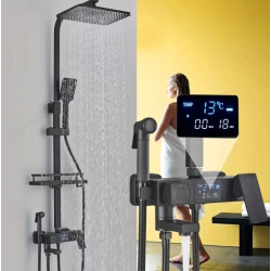 Coloana de dus Premium cu afisaj digital LCD 5 functii design modern profesional NEGRU
