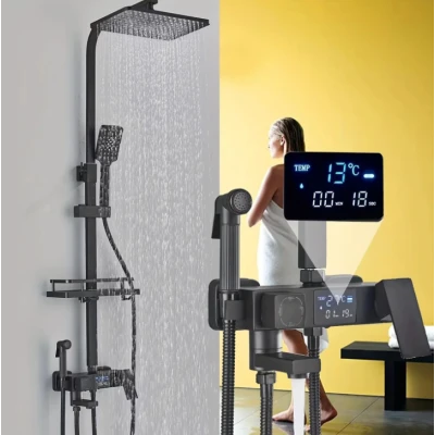 Coloana de dus Premium cu afisaj digital LCD 5 functii design modern profesional NEGRU