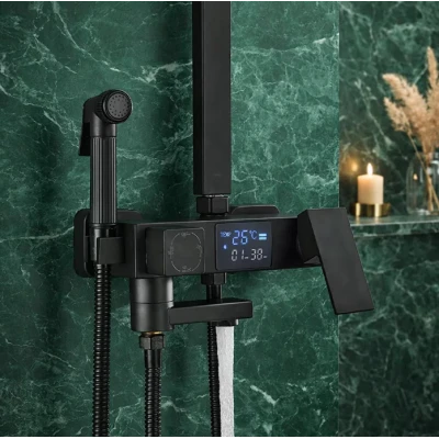 Coloana de dus Premium cu afisaj digital LCD 5 functii design modern profesional NEGRU