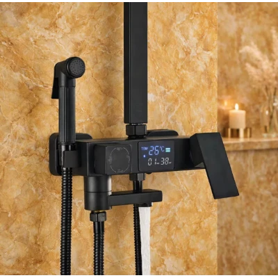 Coloana de dus Premium cu afisaj digital LCD 5 functii design modern profesional NEGRU