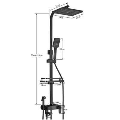 Coloana de dus Premium cu afisaj digital LCD 5 functii design modern profesional NEGRU