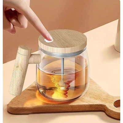 Cana pentru cafea cu mixer sticla/lemn capacitate 400 ml