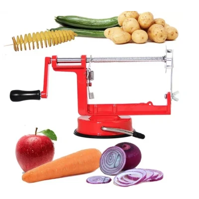 Aparat pentru feliat legume si fructe in spirala rezistent usor de folosit Rosu