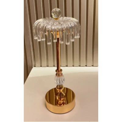 Lampa de masa 09 eleganta model cristal cu baza aurie design premium cu franjuri decorative