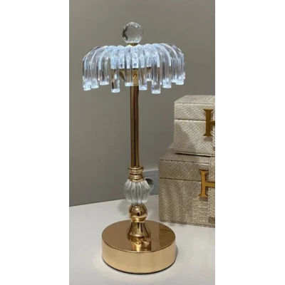 Lampa de masa 09 eleganta model cristal cu baza aurie design premium cu franjuri decorative