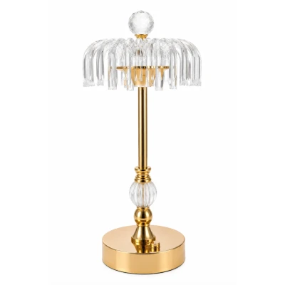 Lampa de masa 09 eleganta model cristal cu baza aurie design premium cu franjuri decorative
