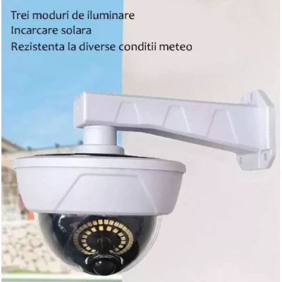 Camera falsa solara tip glob 55 LED control din telecomanda senzor de miscare Alba